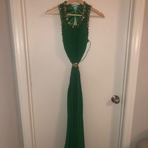 Green Floor Length long train Dress with Jewels